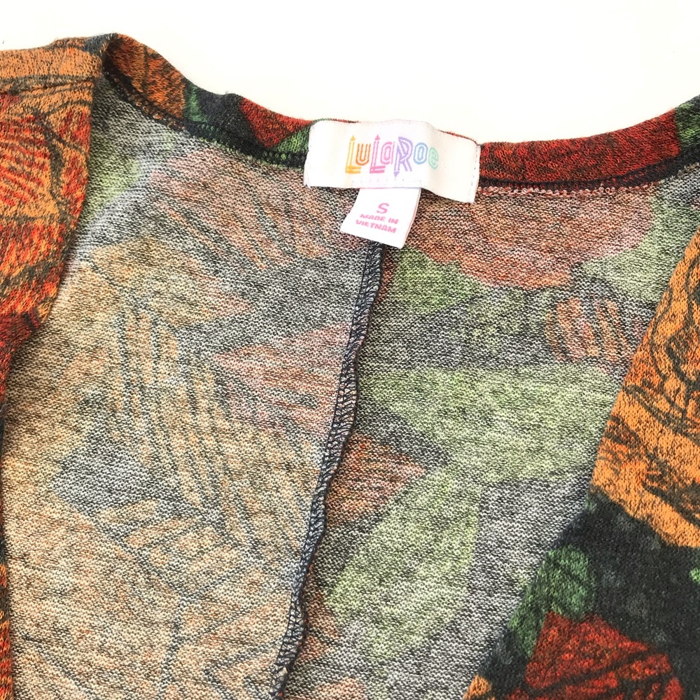 LuLaRoe Orange Floral Roses Duster Sarah Cardigan - Picture 3 of 6